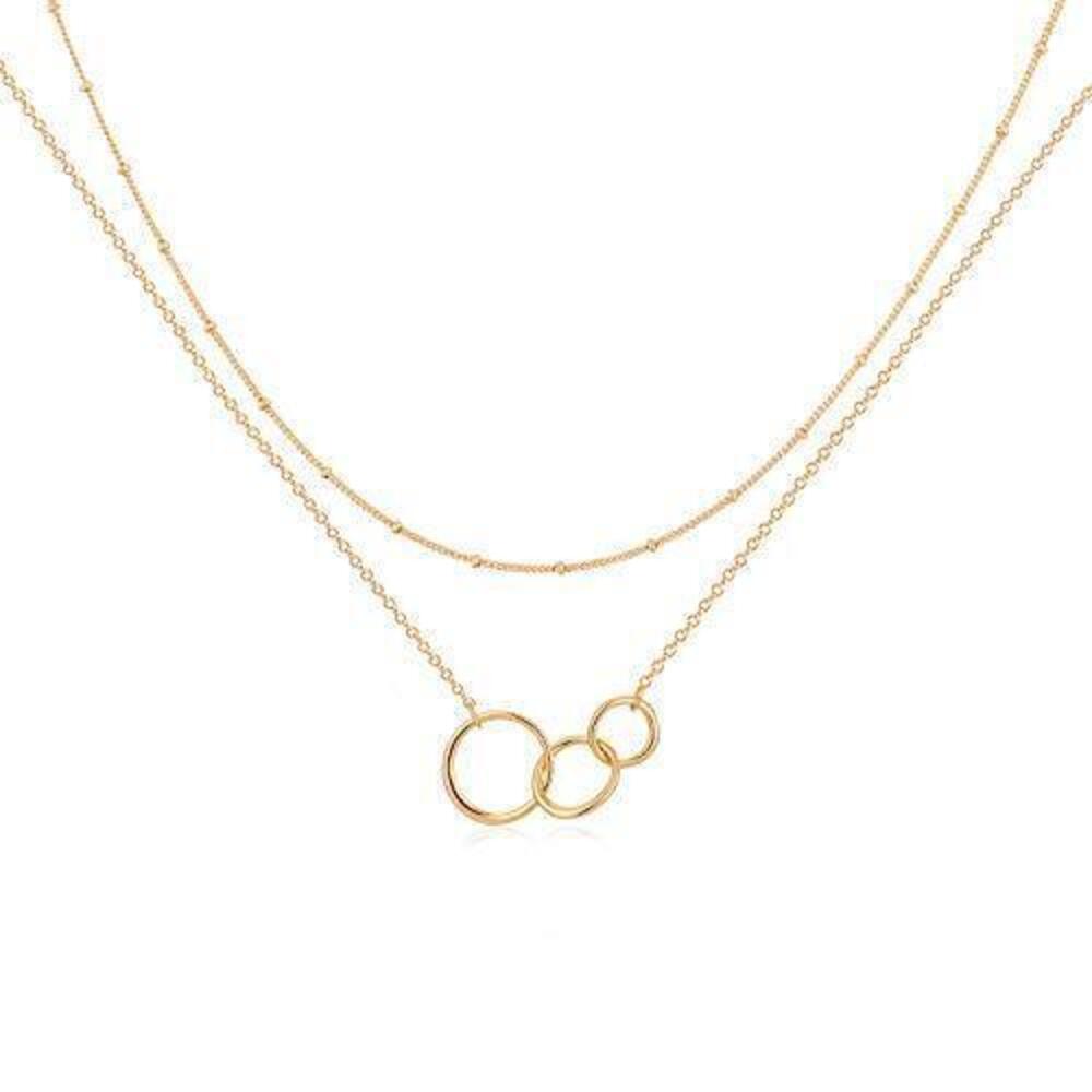 9375 Gold Dainty Generations Necklace for Grandma Layered 3 Circles